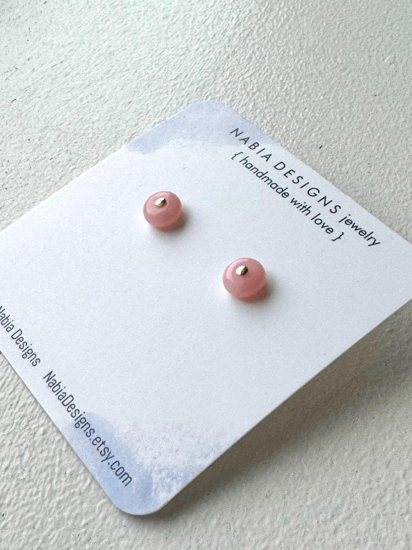 Opal and Gold Post Earrings, LIGHT PINK: adorable opal gemstone and 14k gold filled flat head post and earring backings