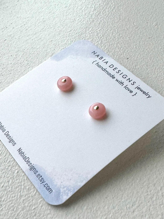 Opal and Gold Post Earrings, LIGHT PINK: adorable opal gemstone and 14k gold filled flat head post and earring backings