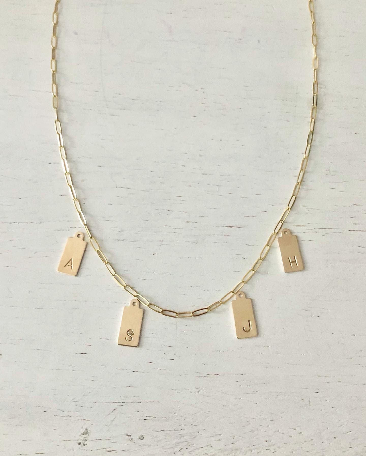 Initial Letter Tag Charms, Hand Stamped