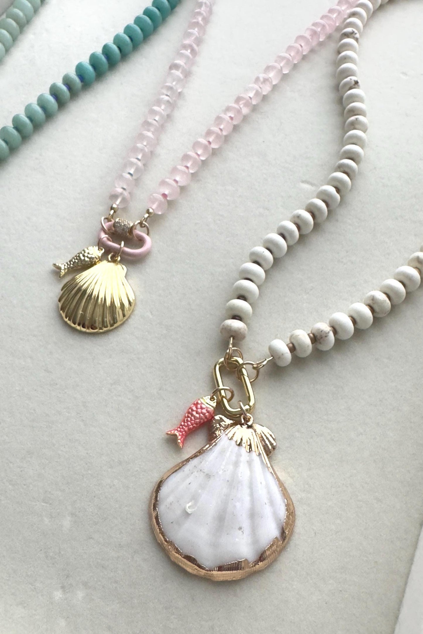 Gold Puff Seashell Charms - large and small puffed gold fish charms, nostalgic Cape Cod coastal summer keepsakes