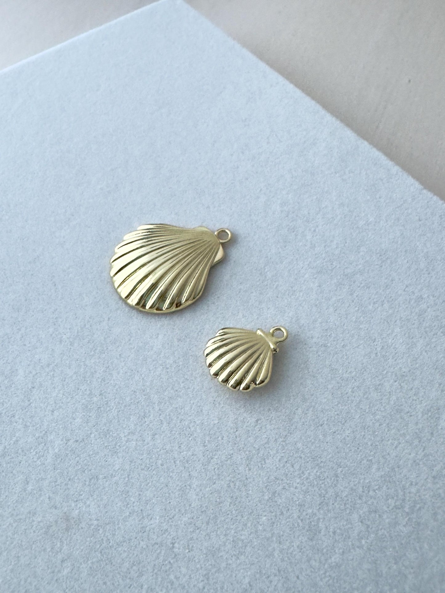 Gold Puff Seashell Charms - large and small puffed gold fish charms, nostalgic Cape Cod coastal summer keepsakes