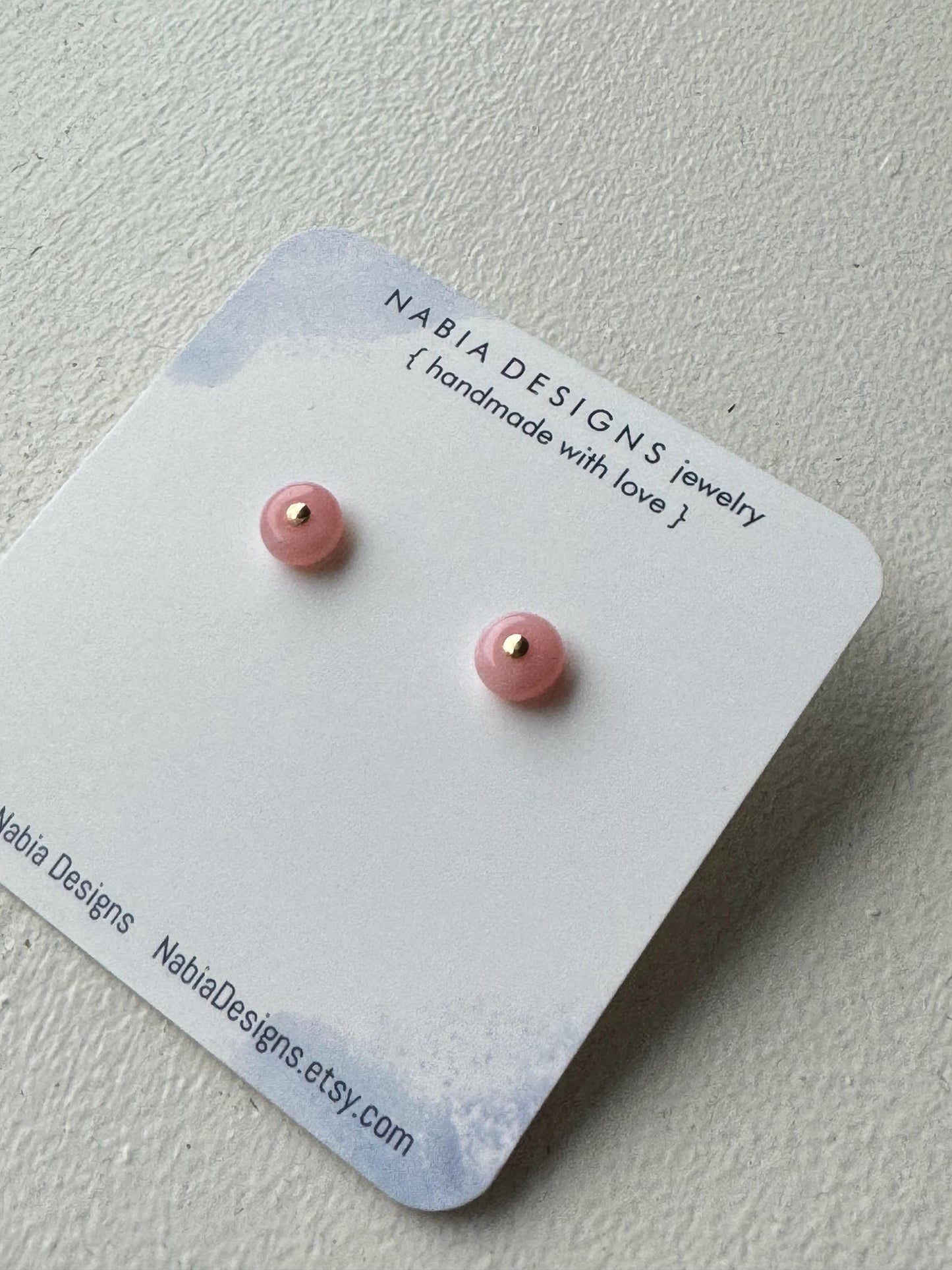 Opal and Gold Post Earrings, LIGHT PINK: adorable opal gemstone and 14k gold filled flat head post and earring backings