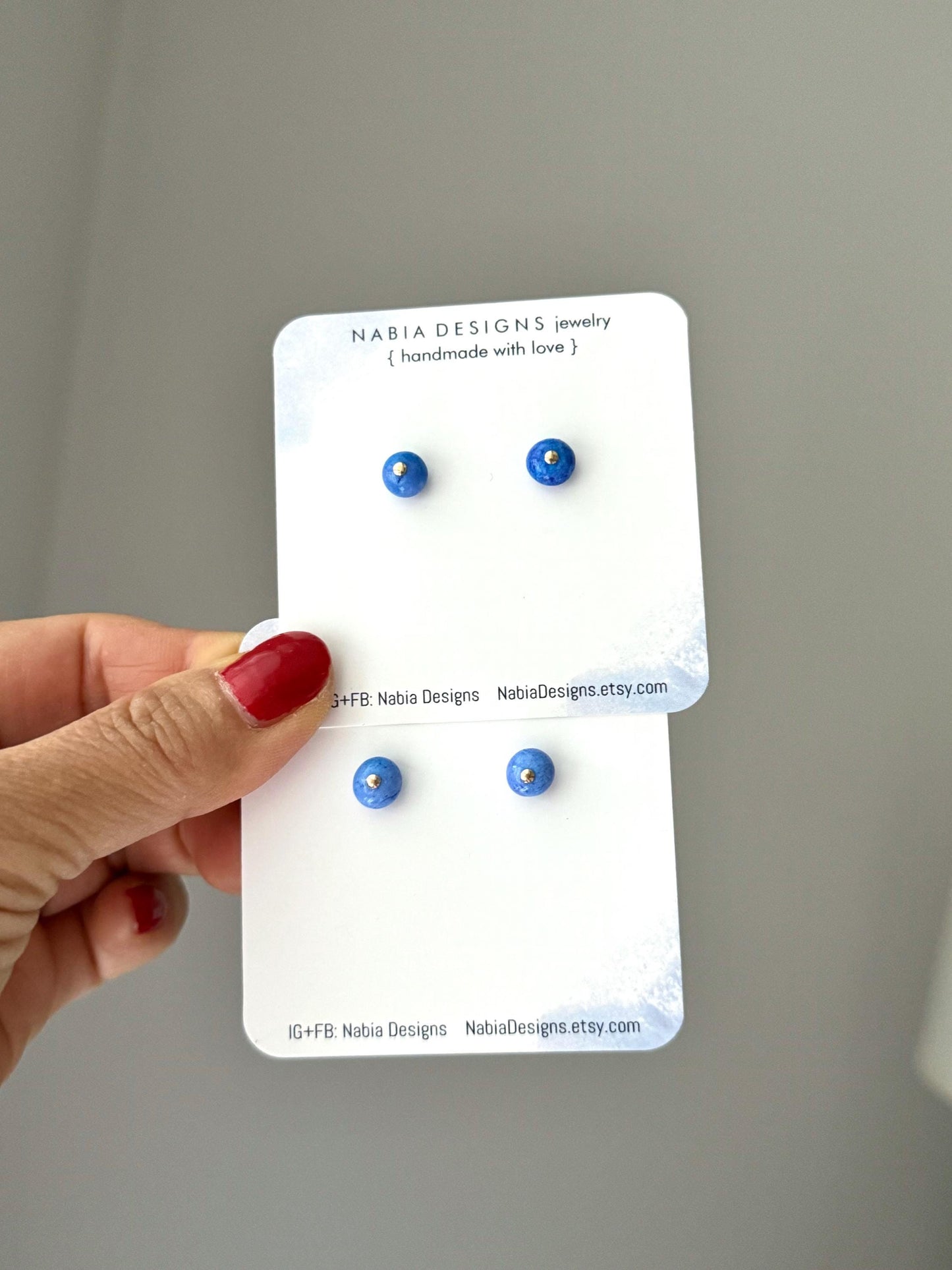 Opal and Gold Post Earrings, BLUES: adorable opal gemstone in light and dark blue, with 14k gold filled flat head post and earring backings