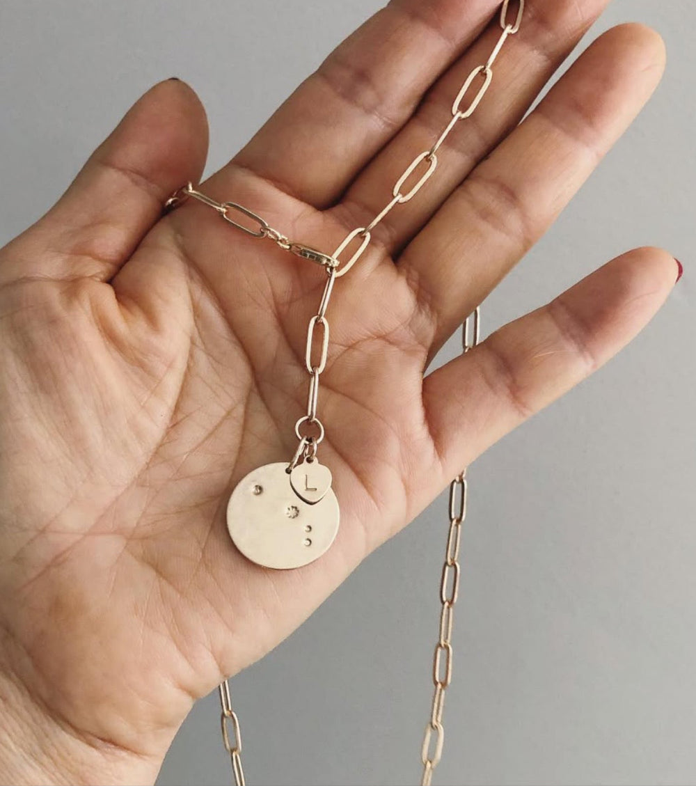 Gold chain necklace with hand-stamped charms
