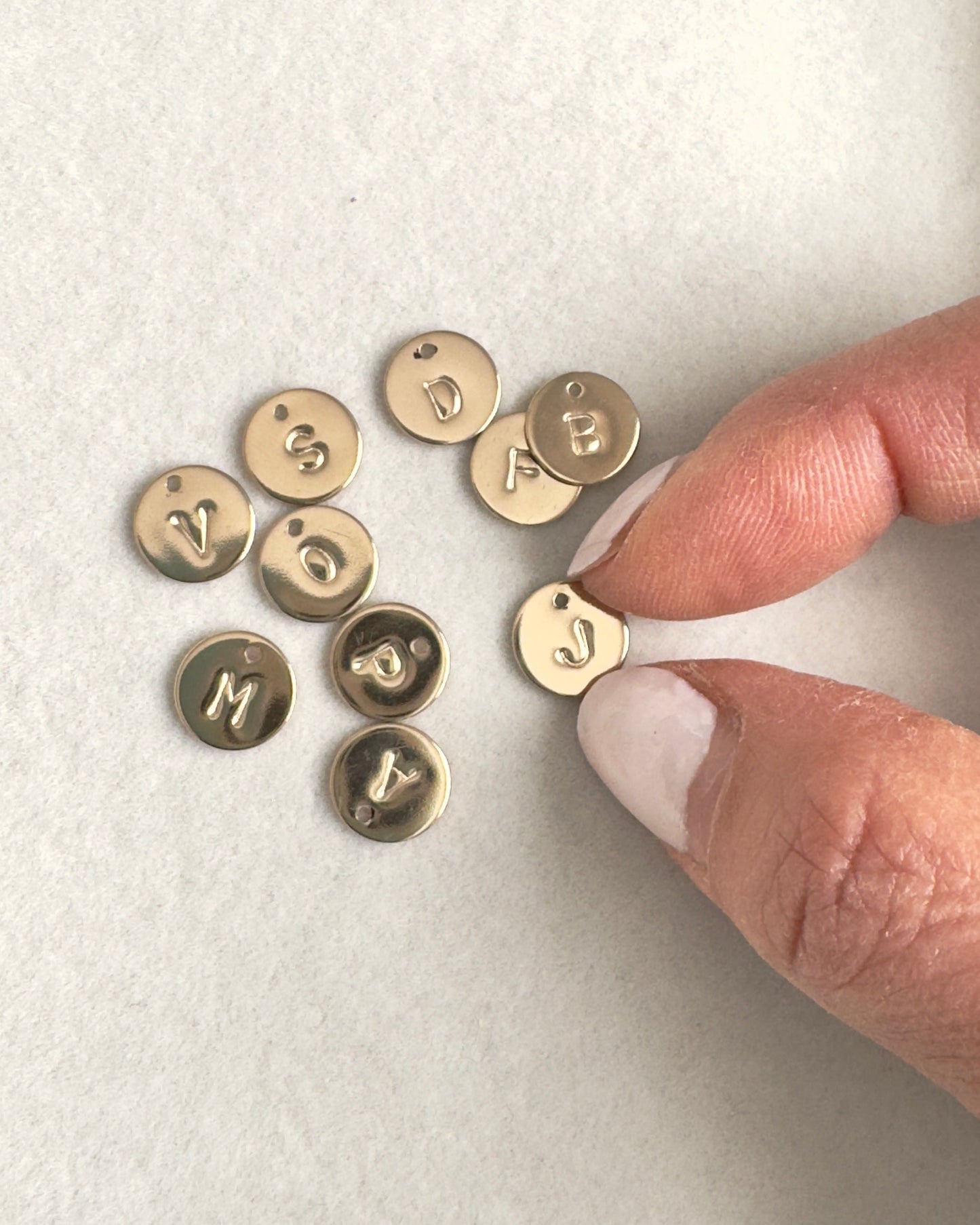 Round Letter Charms, Hand Stamped