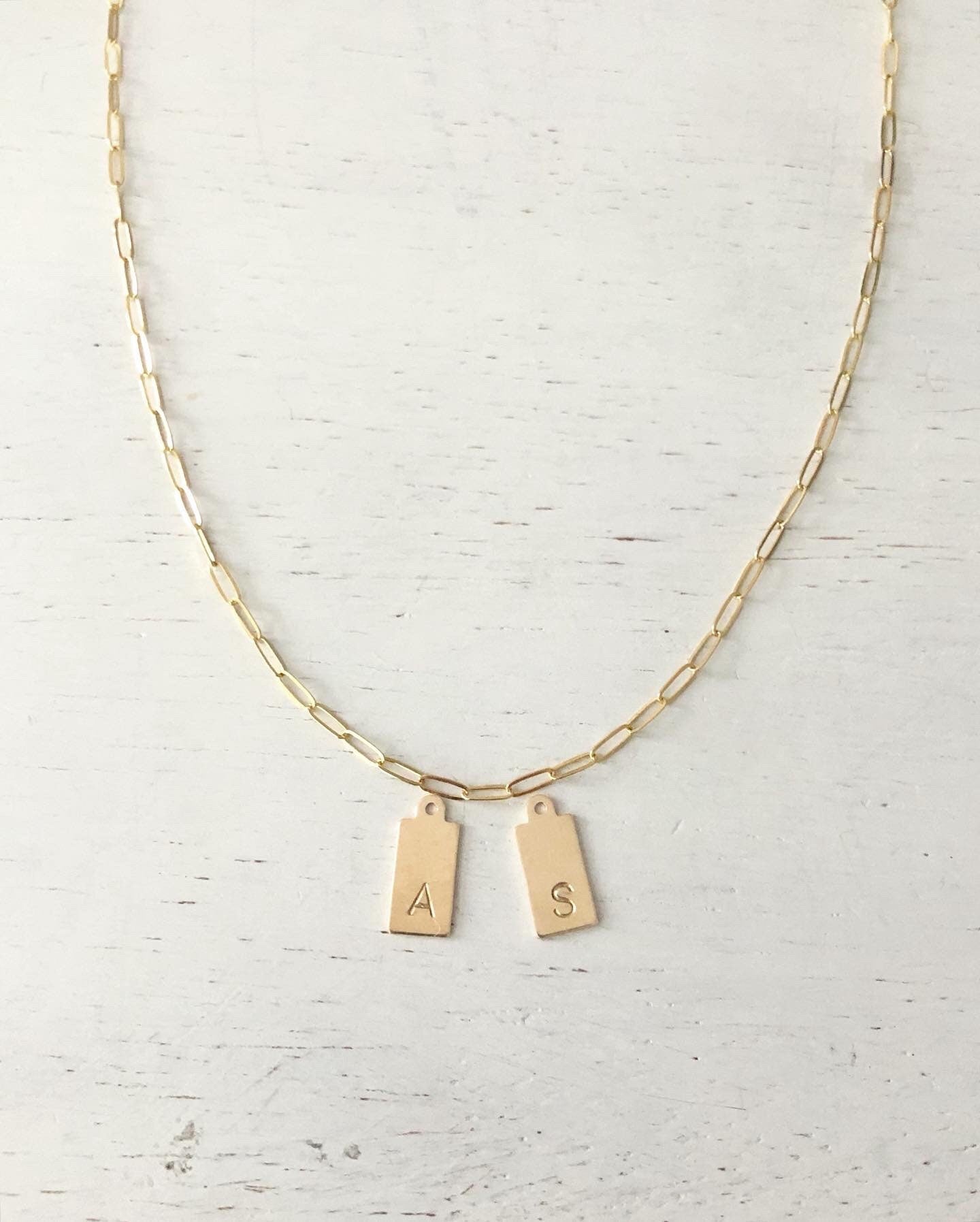 Initial Letter Tag Charms, Hand Stamped