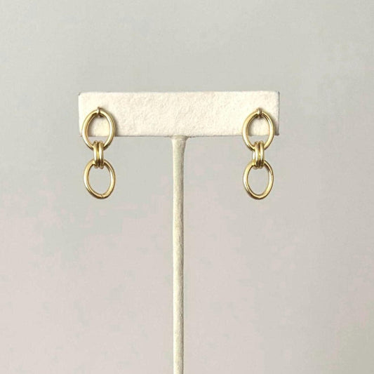 Double Oval Earrings: versatile medium size earrings with unique gold link style, 14kt gold filled post and earring backs