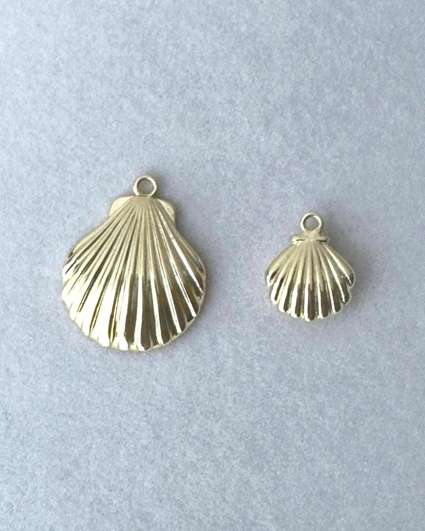 Gold Puff Seashell Charms - large and small puffed gold fish charms, nostalgic Cape Cod coastal summer keepsakes