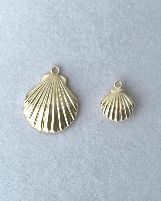 Gold Puff Seashell Charms - large and small puffed gold fish charms, nostalgic Cape Cod coastal summer keepsakes