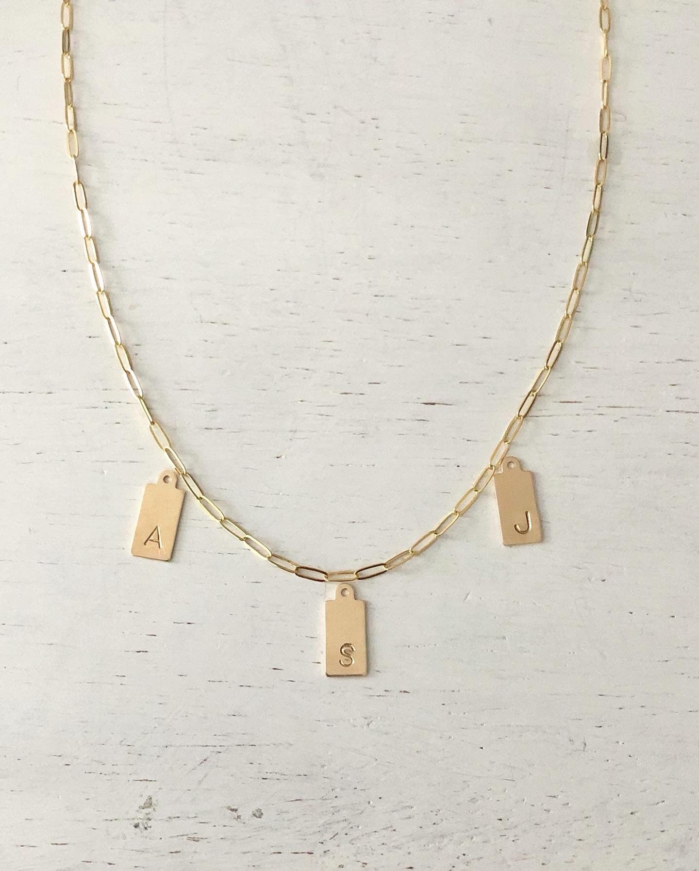 Initial Letter Tag Charms, Hand Stamped