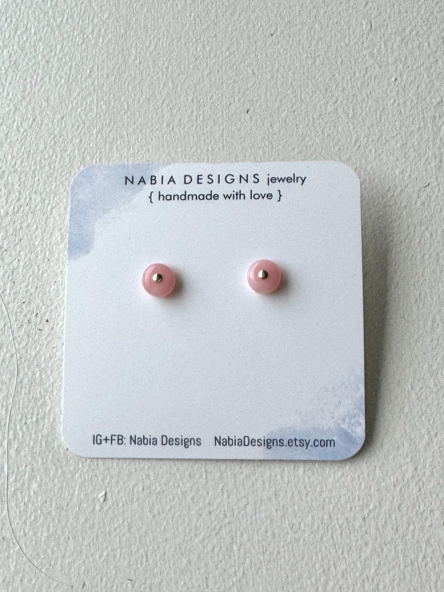 Opal and Gold Post Earrings, LIGHT PINK: adorable opal gemstone and 14k gold filled flat head post and earring backings
