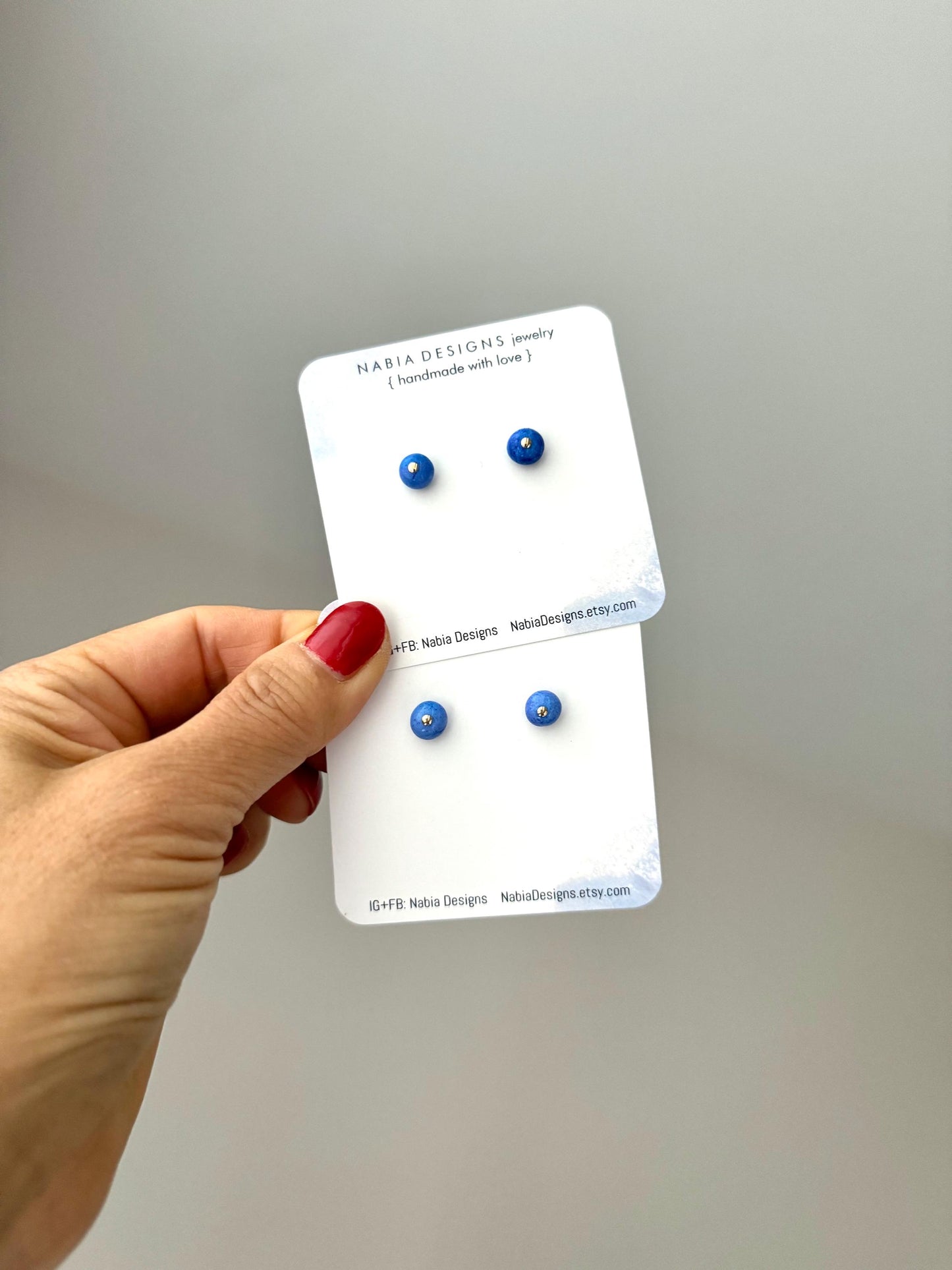 Opal and Gold Post Earrings, BLUES: adorable opal gemstone in light and dark blue, with 14k gold filled flat head post and earring backings