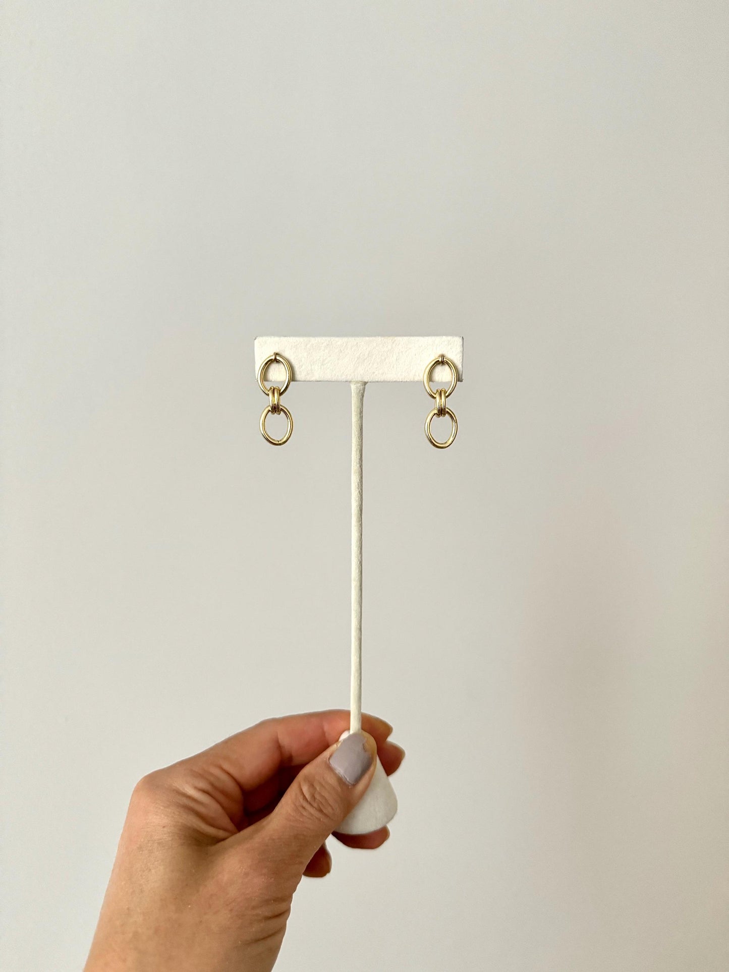 Double Oval Earrings: versatile medium size earrings with unique gold link style, 14kt gold filled post and earring backs