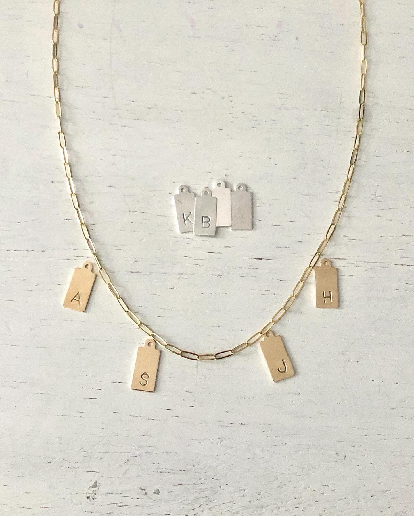 Initial Letter Tag Charms, Hand Stamped